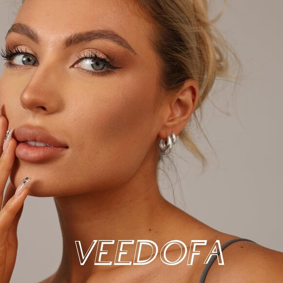 🆕 Women Silver Small Hoop Earrings Trendy Chunky Multiple Piercing Jewelry Gift - Picture 2 of 7